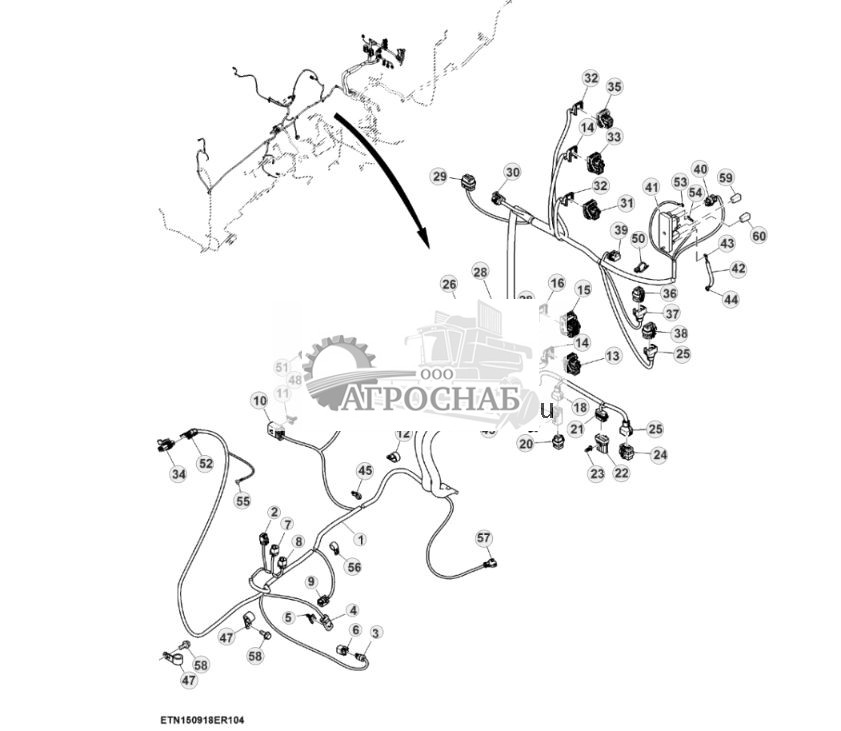 Жгут проводов шасси, с AutoTrac™ и резервным насосом, 15,0 L, двигатель FT4 (для стран СНГ, Европы, Северной Африки, Ближнего Востока) (45) (804000 - ) - ST895985 245.jpg